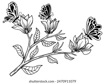 Flower Butterfly Line Art Illustration