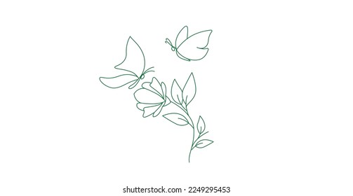 flower and butterfly line art vector illustration 