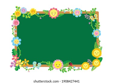 flower and butterfly on blackboard