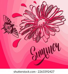Flower and butterfly on a gradient background and text in paper cut technique vector illustration 