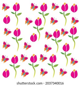 flower and butterfly pattern cute illustration color vector graphic design for cloth and paper