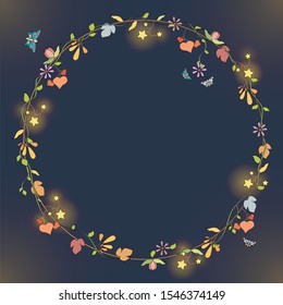 Flower and butterfly picture frame. White background. Space for text. Vector illustration.