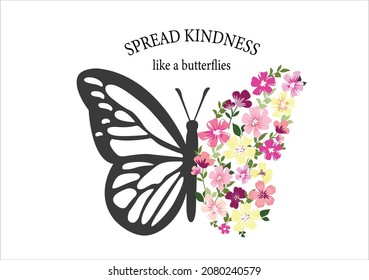 flower and butterfly with positive quote hand drawn 