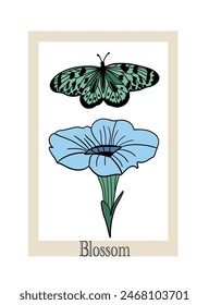 Flower and butterfly poster set flat design petunia and monarch