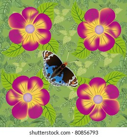 Flower and butterfly seamless pattern, file EPS.8 illustration.