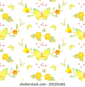 Flower & butterfly seamless pattern. Vector illustration