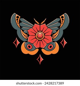 flower butterfly tattoo vector design