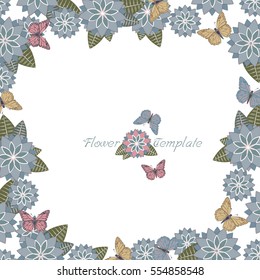 Flower with butterfly vector background brochure template. 