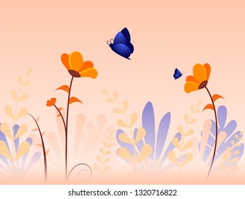 Flower and Butterfly Vector Illustration