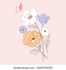 FLOWER AND BUTTERFLY VECTOR ILLUSTRATION 