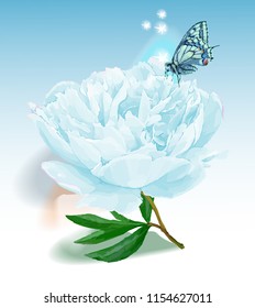 Flower and butterfly. Vector illustration. Blue