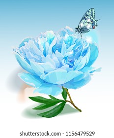 Flower and butterfly. Vector illustration. Blue