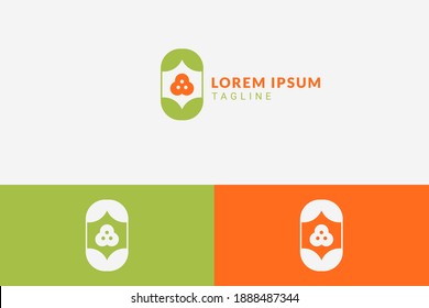 Flower and button cute logo template concept. Vector logo element for branding companies as florist, sewing, tailor, eco friendly, fashion, children. 