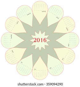flower calendar 2016 over white background, abstract vector art illustration