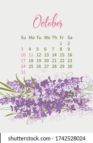 Flower Calendar 2021 with bouquets of flowers. Vector illustration