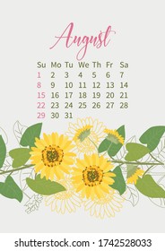 Flower Calendar 2021 with bouquets of flowers. Vector illustration