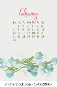 Flower Calendar 2021 with bouquets of flowers. Vector illustration