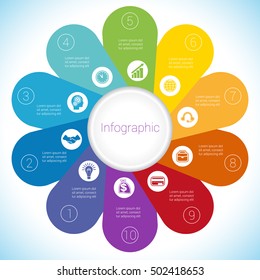 Flower Camomile Infographic Template Colourful Petals Ten Positions. 