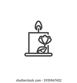 Flower candle line icon. linear style sign for mobile concept and web design. Burning aroma candle with flower outline vector icon. Symbol, logo illustration. Vector graphics