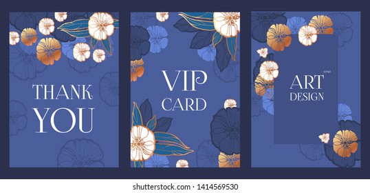 Flower Card or Cover Set. Wedding, Anniversary, Birthday Invitation. Thank You Banner. Art Nouveau Design. Vector illustration