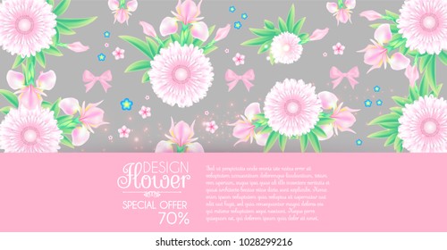 Flower Card. Cute Card Design Template for Birthday, Anniversary, Wedding, Baby and Bride Shower and so on. Vector illustration