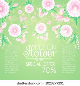 Flower Card. Cute Card Design Template for Birthday, Anniversary, Wedding, Baby and Bride Shower and so on. Vector illustration