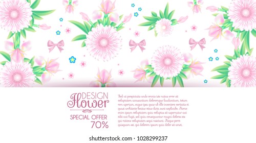 Flower Card. Cute Card Design Template for Birthday, Anniversary, Wedding, Baby and Bride Shower and so on. Vector illustration