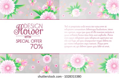 Flower Card. Cute Card Design Template for Birthday, Anniversary, Wedding, Baby and Bride Shower and so on. Vector illustration