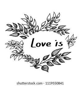 flower card, greeting black outline on white background. Wallpaper postcard. festive background. vector.