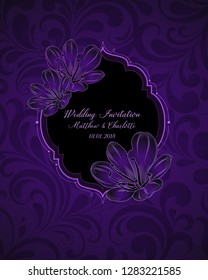 Flower card invitation for wedding celebration with and clivia flowers. Greeting frame on a vintage abstract background.