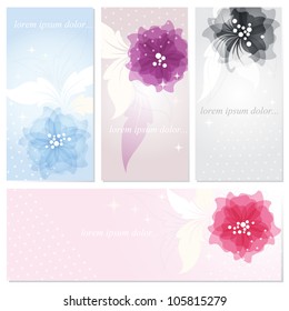 Flower card set with floral ornament design. Wedding invitation card.