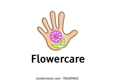 Flower Care Hand Nature Plant Symbol Logo Design Illustration