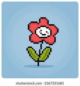 Flower cartoon in 8 bit pixel art. Plants for game assets in vector illustrations.