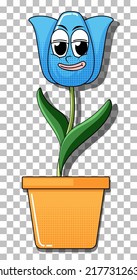 Flower cartoon character in pot illustration
