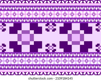 Caracteres de caricatura de flores con un patrón impecable sobre fondo morado. Estilo de píxeles