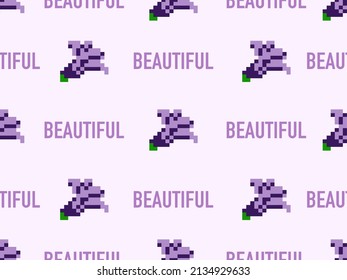 Flower cartoon character seamless pattern on purlpe background.Pixel style