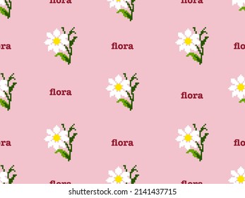 flower cartoon character seamless pattern on pink background.Pixel style
