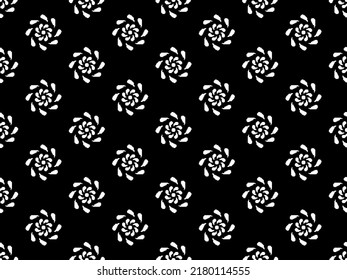 Flower cartoon character seamless pattern on black background.  Pixel style