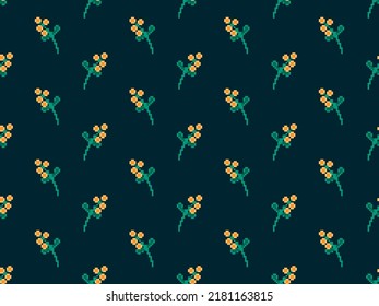 Flower cartoon character seamless pattern on green background