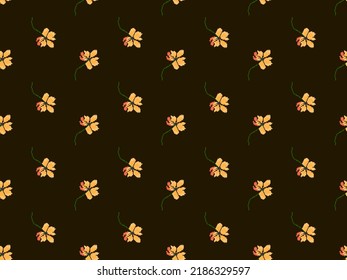 Flower cartoon character seamless pattern on brown background. Pixel style
