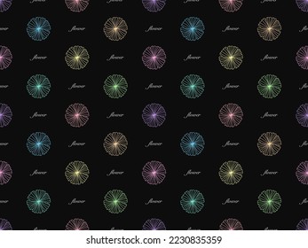 Flower cartoon character seamless pattern on black background