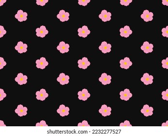 Caracteres de caricatura de flores con un patrón sin fisuras sobre fondo negro