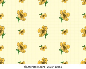 Personaje de caricatura de flores patrón transparente sobre fondo amarillo