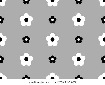 Flower cartoon character seamless pattern on gray background