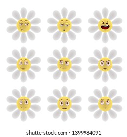 Flower cartoon character vector set. Vector illustration, eps 10 vector. Funny character emotion