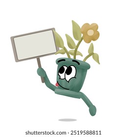 flower cartoon mascot character hold a blank sign board