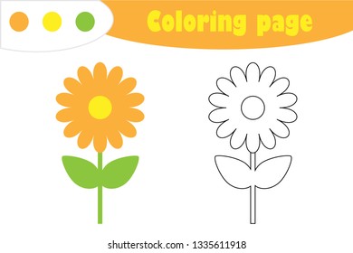 Flower in cartoon style, coloring page, spring education paper game for the development of children, kids preschool activity, printable worksheet, vector illustration