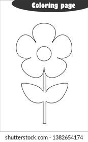 Flower in cartoon style, coloring page, spring education paper game for the development of children, kids preschool activity, printable worksheet, vector illustration