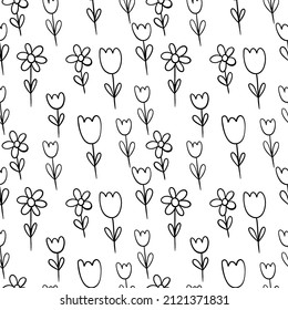 Flower cartoon vector illustration doodle style seamless pattern.