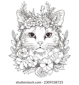 Flower Cat Coloring Pages For Adults